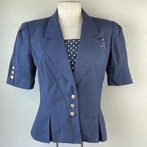 Vintage Kasper Womens Navy Blue Suit Jacket Size 10